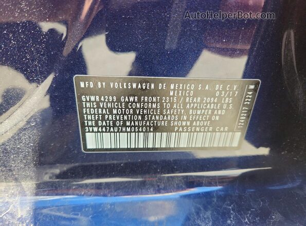 3VW447AU7HM054014 2017 VOLKSWAGEN GTI Blue 