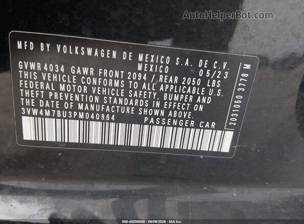 3VW4M7BU3PM040964 2023 VOLKSWAGEN JETTA Black Vista del compartimento del motor
