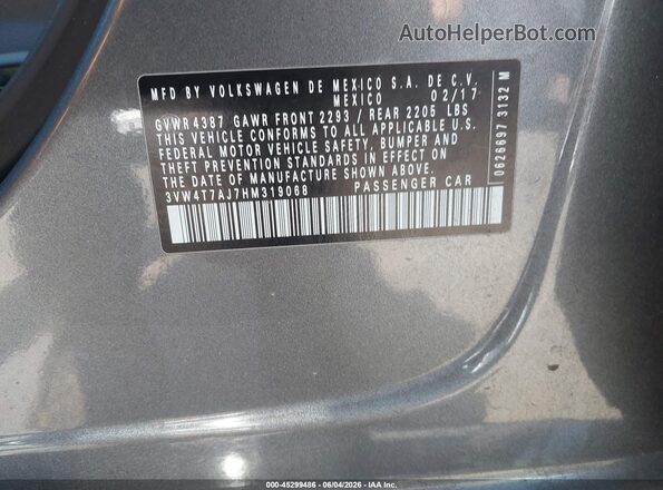 3VW4T7AJ7HM319068 2017 VOLKSWAGEN JETTA Gray Вид підкапотного простору