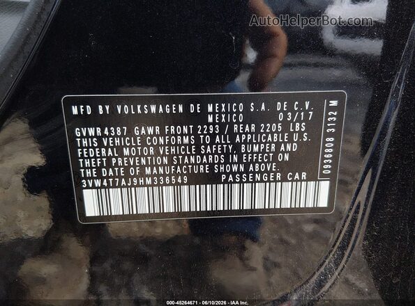 3VW4T7AJ9HM336549 2017 VOLKSWAGEN JETTA Black Вид підкапотного простору