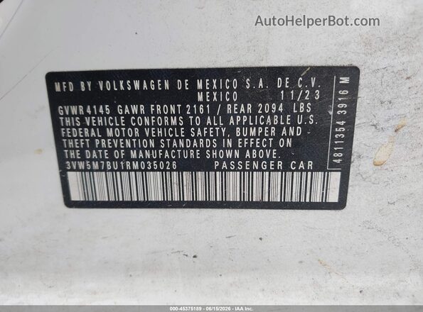 3VW5M7BU1RM035026 2024 VOLKSWAGEN JETTA White Շարժիչի բաժամունքի տեսք