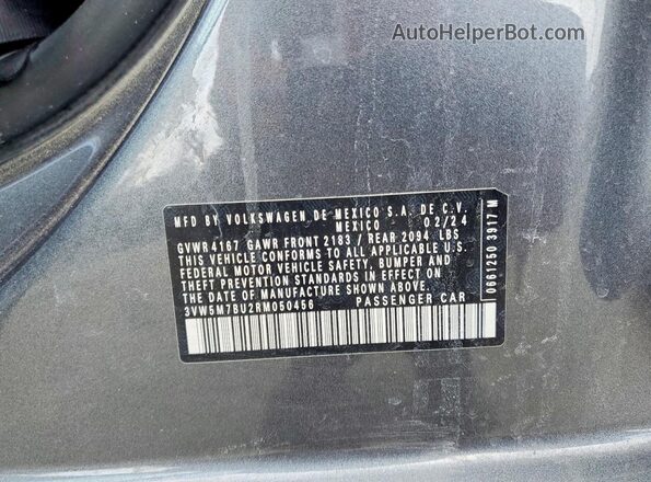 3VW5M7BU2RM050456 2024 VOLKSWAGEN JETTA Gray Widok naklejki z numerem VIN