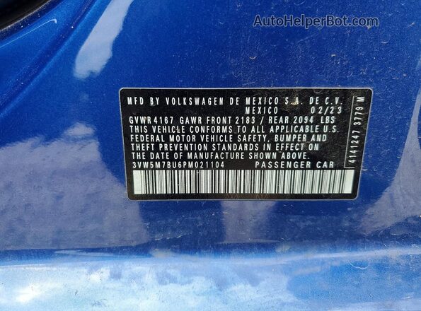 3VW5M7BU6PM021104 2023 VOLKSWAGEN JETTA Синий Вид подкапотного пространства
