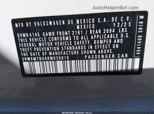 3VW5M7BU6RM039010 2024 VOLKSWAGEN JETTA White Engine compartment view