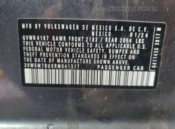 3VW5M7BU9RM041317 2024 VOLKSWAGEN JETTA Gray Вид наклейки з VIN-кодом