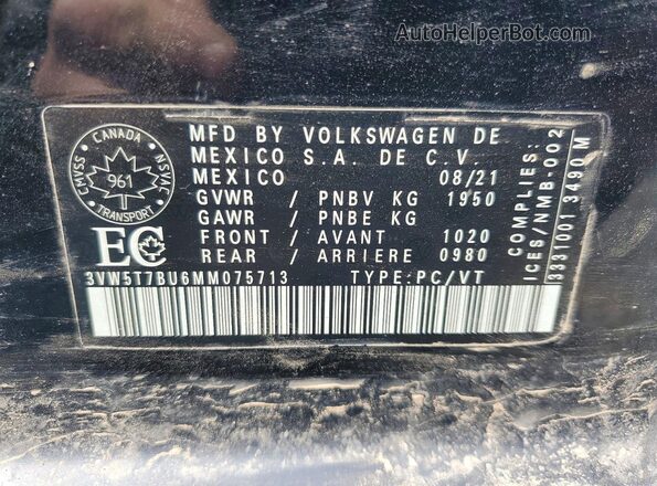 3VW5T7BU6MM075713 2021 VOLKSWAGEN JETTA Black 