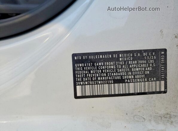 3VW5W7BU2TM022190 2026 VOLKSWAGEN JETTA White 