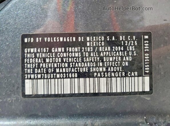 3VW5W7BU8TM031668 2026 VOLKSWAGEN JETTA Gray 