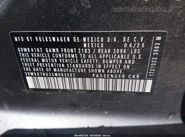 3VW5X7BU3SM083592 2025 VOLKSWAGEN JETTA Серый Вид подкапотного пространства