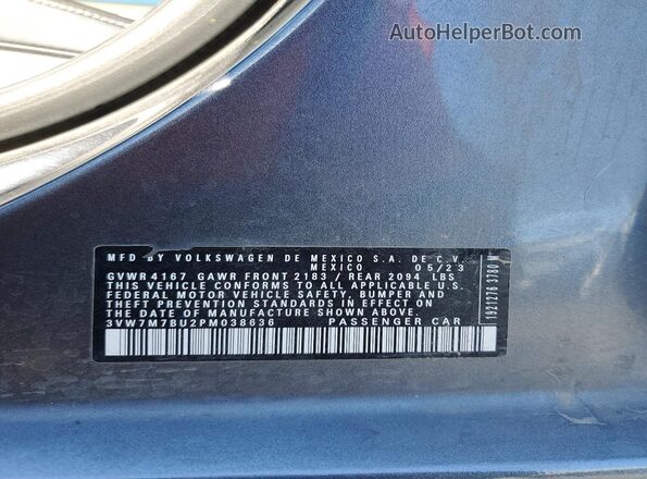 3VW7M7BU2PM038636 2023 VOLKSWAGEN JETTA Серый Вид наклейки с VIN-кодом