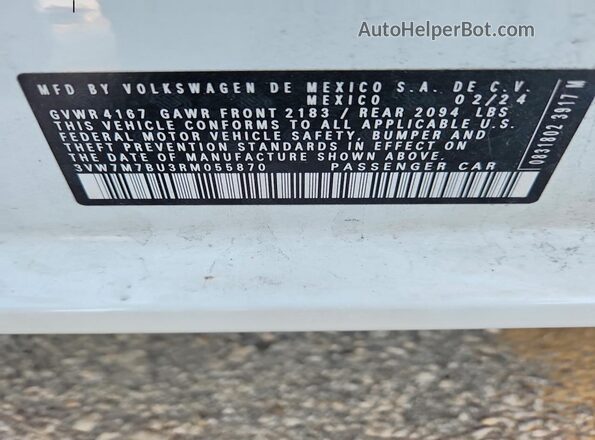 3VW7M7BU3RM055870 2024 VOLKSWAGEN JETTA White 