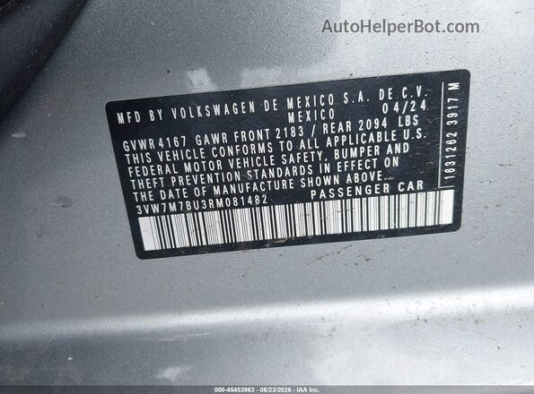 3VW7M7BU3RM081482 2024 VOLKSWAGEN JETTA Silver Vista del compartimento del motor