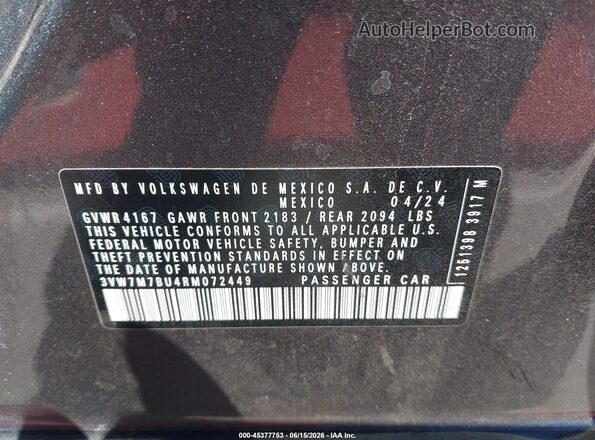3VW7M7BU4RM072449 2024 VOLKSWAGEN JETTA Серый Вид подкапотного пространства