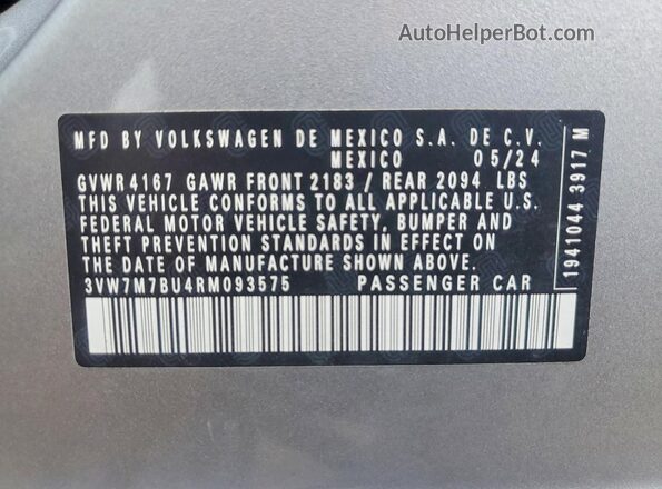 3VW7M7BU4RM093575 2024 VOLKSWAGEN JETTA Silver Engine compartment view