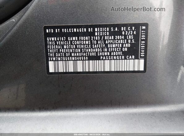 3VW7M7BU6RM046550 2024 VOLKSWAGEN JETTA Gray Շարժիչի բաժամունքի տեսք