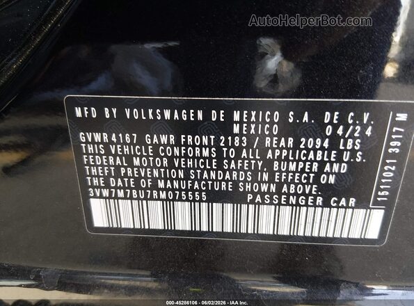 3VW7M7BU7RM075555 2024 VOLKSWAGEN JETTA Черный Вид подкапотного пространства