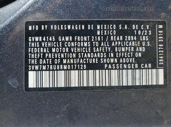 3VW7M7BU8RM017129 2024 VOLKSWAGEN JETTA Charcoal VIN კოდის სტიკერის ხედი