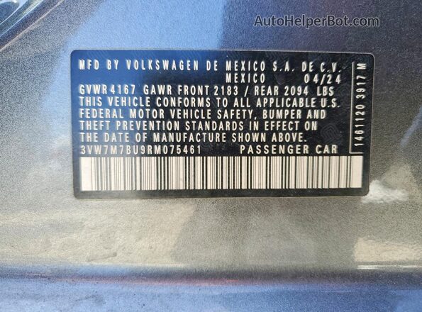 3VW7M7BU9RM075461 2024 VOLKSWAGEN JETTA Серый Вид наклейки с VIN-кодом
