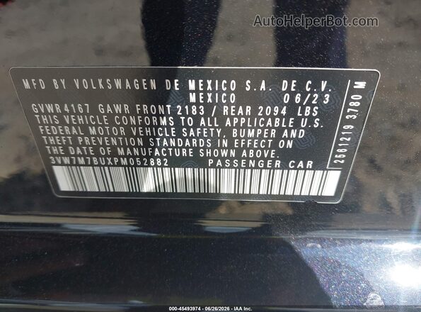 3VW7M7BUXPM052882 2023 VOLKSWAGEN JETTA Black ძრავის განყოფილების ხედი