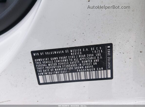 3VW7W7BU1TM015031 2026 VOLKSWAGEN JETTA White Widok komory silnika