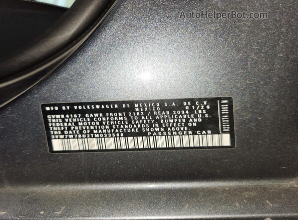 3VW7W7BU2TM033568 2026 VOLKSWAGEN JETTA Gray Vista del compartimento del motor
