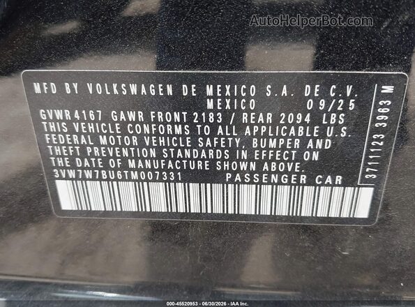 3VW7W7BU6TM007331 2026 VOLKSWAGEN JETTA Black Вид підкапотного простору