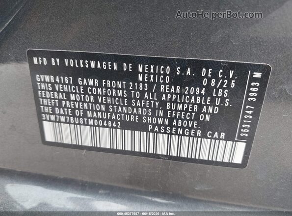 3VW7W7BU8TM004642 2026 VOLKSWAGEN JETTA Gray 