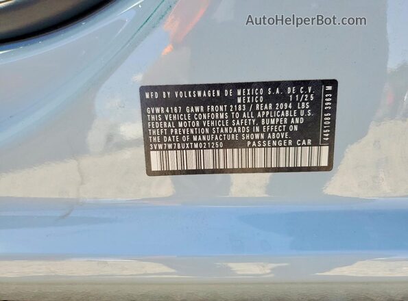 3VW7W7BUXTM021250 2026 VOLKSWAGEN JETTA Blue Widok komory silnika