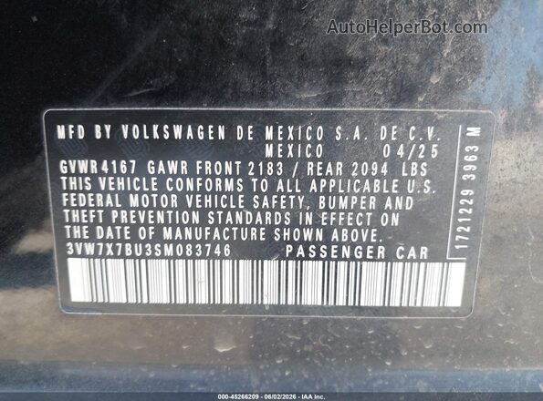 3VW7X7BU3SM083746 2025 VOLKSWAGEN JETTA Black Widok komory silnika