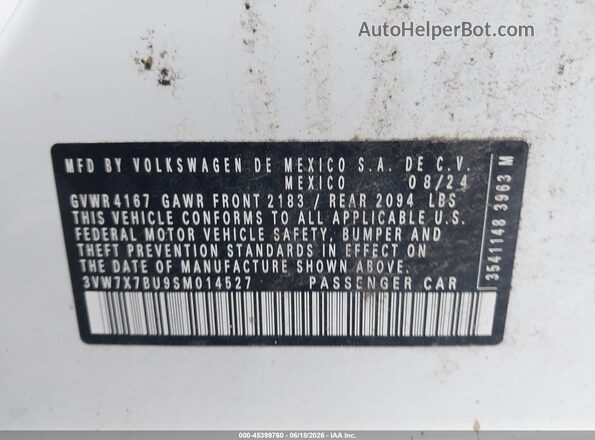 3VW7X7BU9SM014527 2025 VOLKSWAGEN JETTA Белый Вид подкапотного пространства