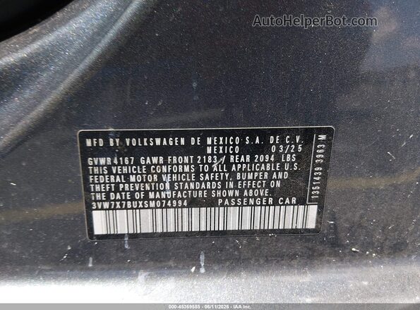 3VW7X7BUXSM074994 2025 VOLKSWAGEN JETTA Gray Вид підкапотного простору
