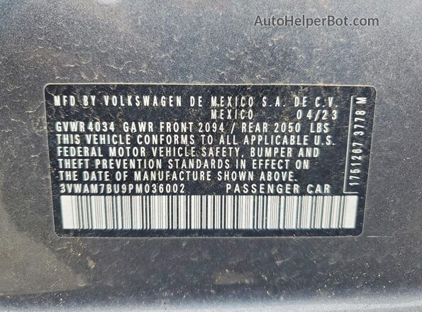 3VWAM7BU9PM036002 2023 VOLKSWAGEN JETTA Gray VIN sticker view