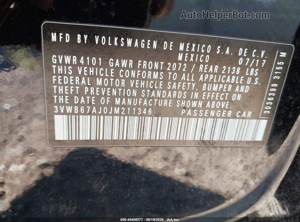 3VWB67AJ0JM211346 2018 VOLKSWAGEN JETTA Black Вид підкапотного простору