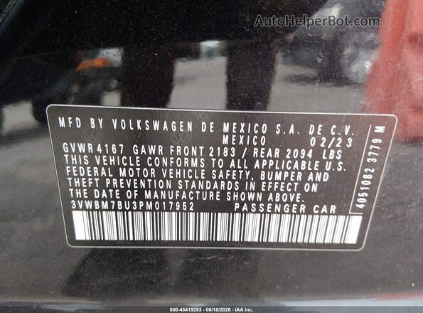 3VWBM7BU3PM017952 2023 VOLKSWAGEN JETTA Black ძრავის განყოფილების ხედი