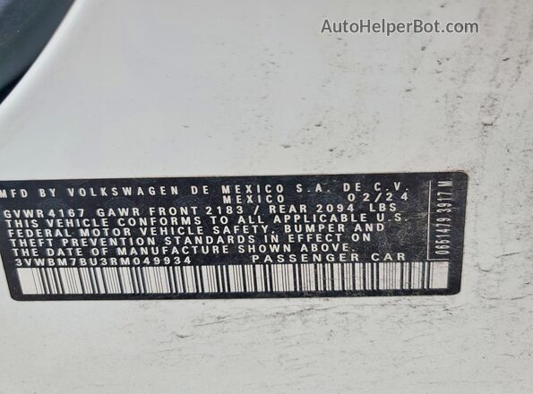 3VWBM7BU3RM049934 2024 VOLKSWAGEN JETTA White Widok komory silnika