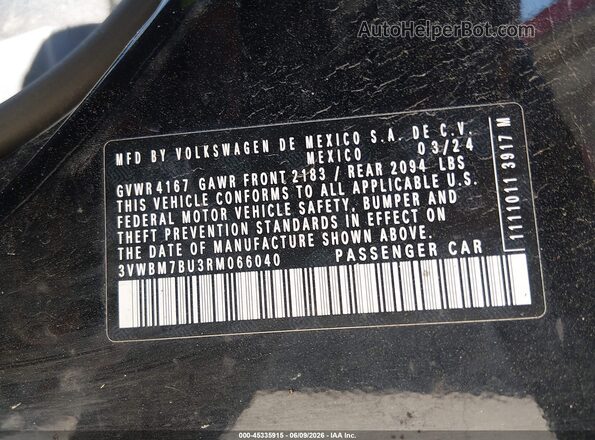 3VWBM7BU3RM066040 2024 VOLKSWAGEN JETTA Black Շարժիչի բաժամունքի տեսք