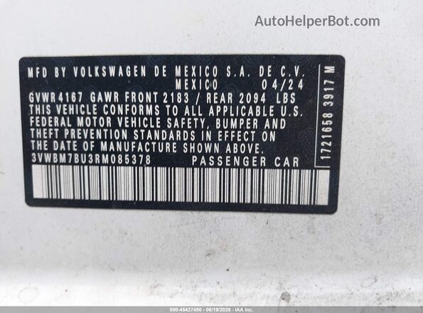 3VWBM7BU3RM085378 2024 VOLKSWAGEN JETTA White Vista del compartimento del motor