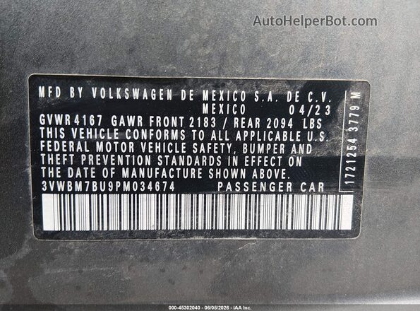 3VWBM7BU9PM034674 2023 VOLKSWAGEN JETTA Серый Вид подкапотного пространства
