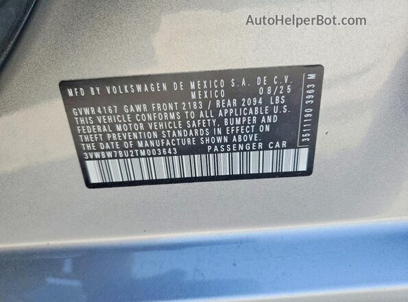 3VWBW7BU2TM003643 2026 VOLKSWAGEN JETTA Silver Շարժիչի բաժամունքի տեսք