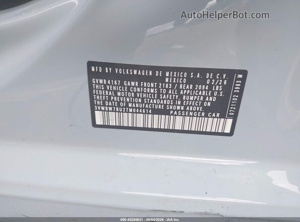3VWBW7BU2TM044614 2026 VOLKSWAGEN JETTA Blue Engine compartment view