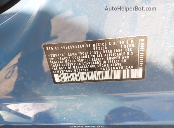 3VWBW7BUXTM031321 2026 VOLKSWAGEN JETTA Blue Engine compartment view