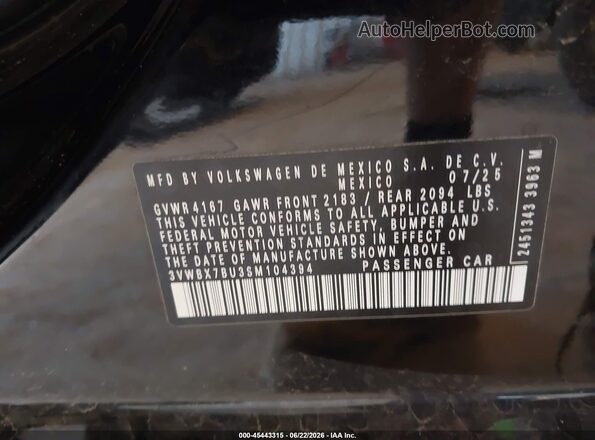 3VWBX7BU3SM104394 2025 VOLKSWAGEN JETTA Black ძრავის განყოფილების ხედი