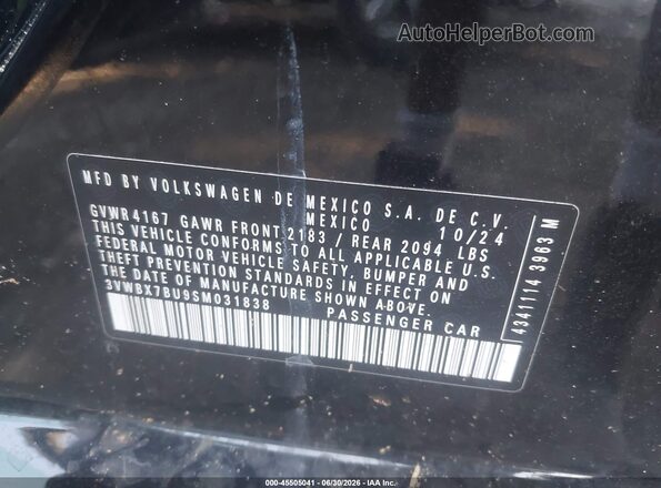 3VWBX7BU9SM031838 2025 VOLKSWAGEN JETTA Черный Вид подкапотного пространства