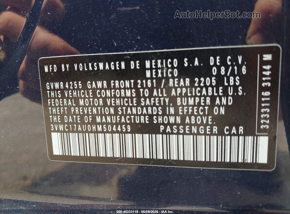 3VWC17AU0HM504459 2017 VOLKSWAGEN GOLF Dark Blue Շարժիչի բաժամունքի տեսք