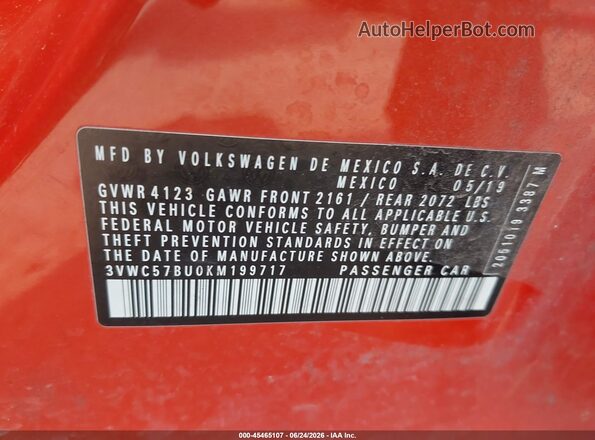 3VWC57BU0KM199717 2019 VOLKSWAGEN JETTA Orange Շարժիչի բաժամունքի տեսք