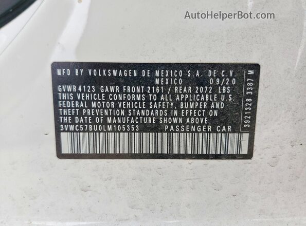 3VWC57BU0LM105353 2020 VOLKSWAGEN JETTA White Widok komory silnika