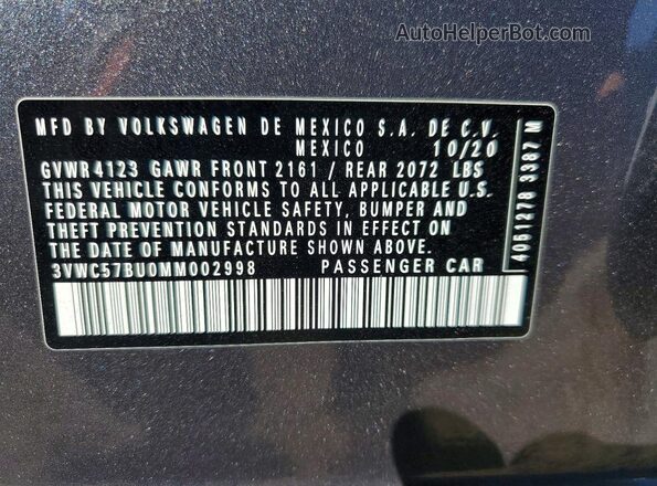 3VWC57BU0MM002998 2021 VOLKSWAGEN JETTA Серый Вид подкапотного пространства