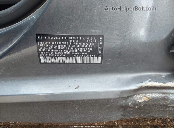 3VWC57BU1KM209798 2019 VOLKSWAGEN JETTA Gray ძრავის განყოფილების ხედი