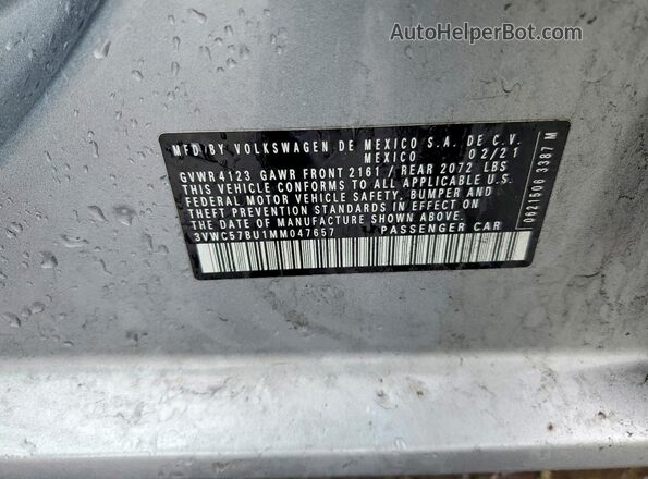3VWC57BU1MM047657 2021 VOLKSWAGEN JETTA Silver 