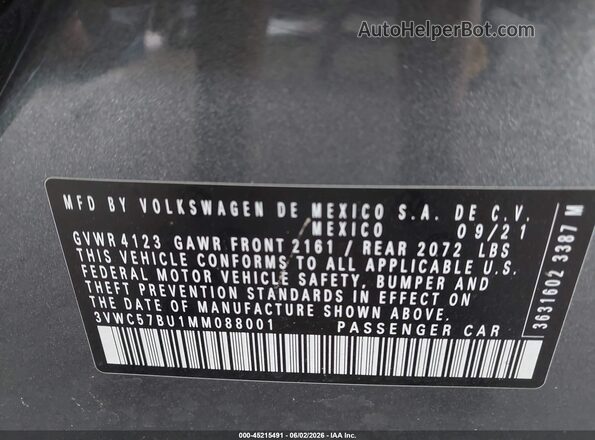 3VWC57BU1MM088001 2021 VOLKSWAGEN JETTA Серый Вид подкапотного пространства